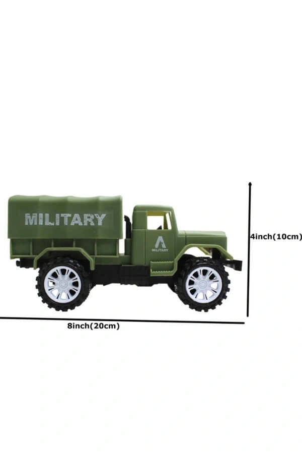 Medium size friction powered plastic army military truck toy green color  (green, Pack of: 1)