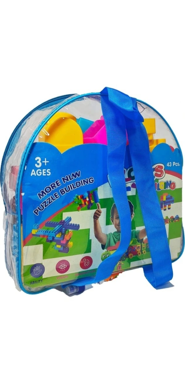 "Kids Puzzle Building Block Set – 43 Pcs, Educational Toy for 3+ Years, with Carry Bag – Multicolor"