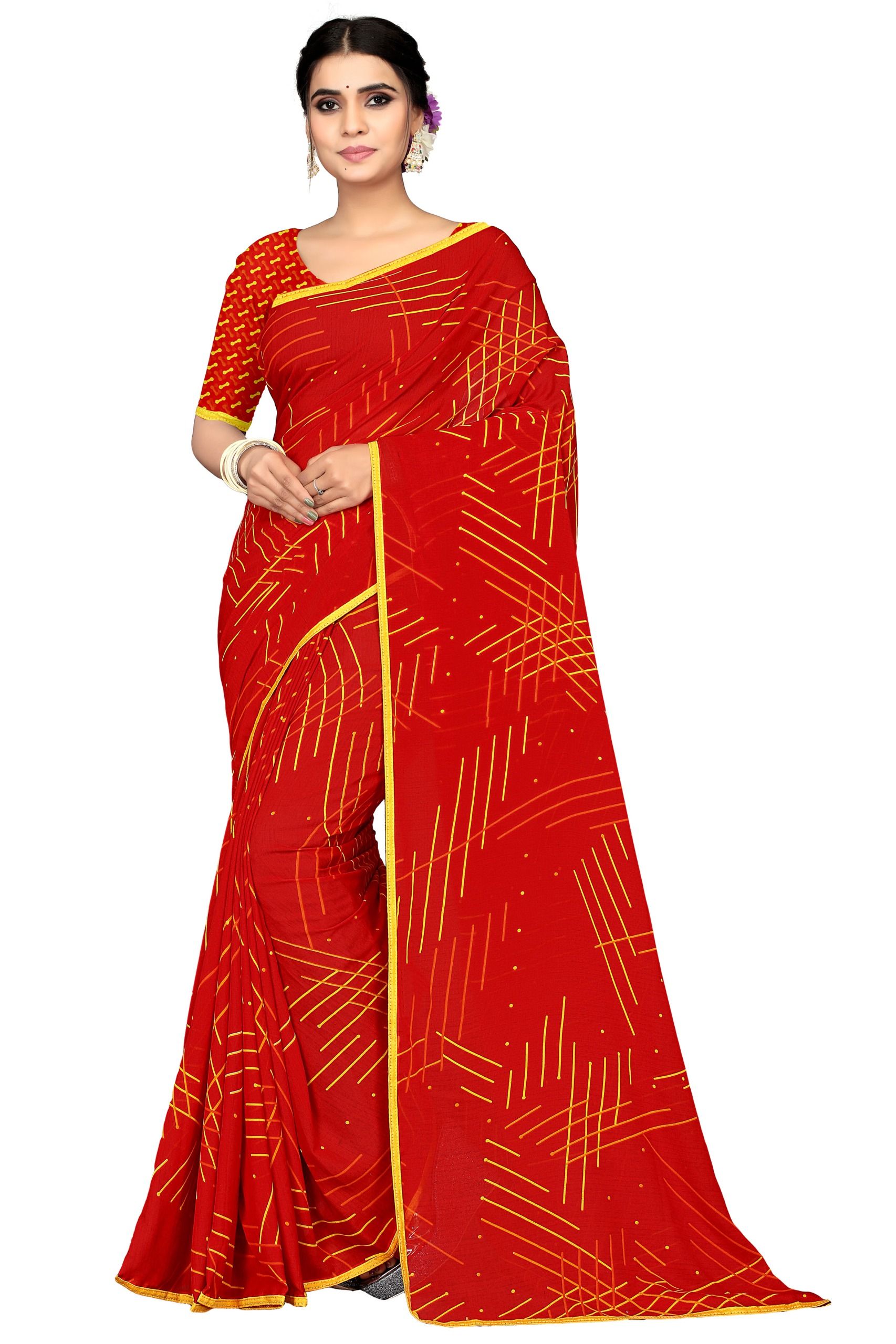 Buy Georgette Saree In Cherry Red Color Online - SARV04368 | Andaaz Fashion