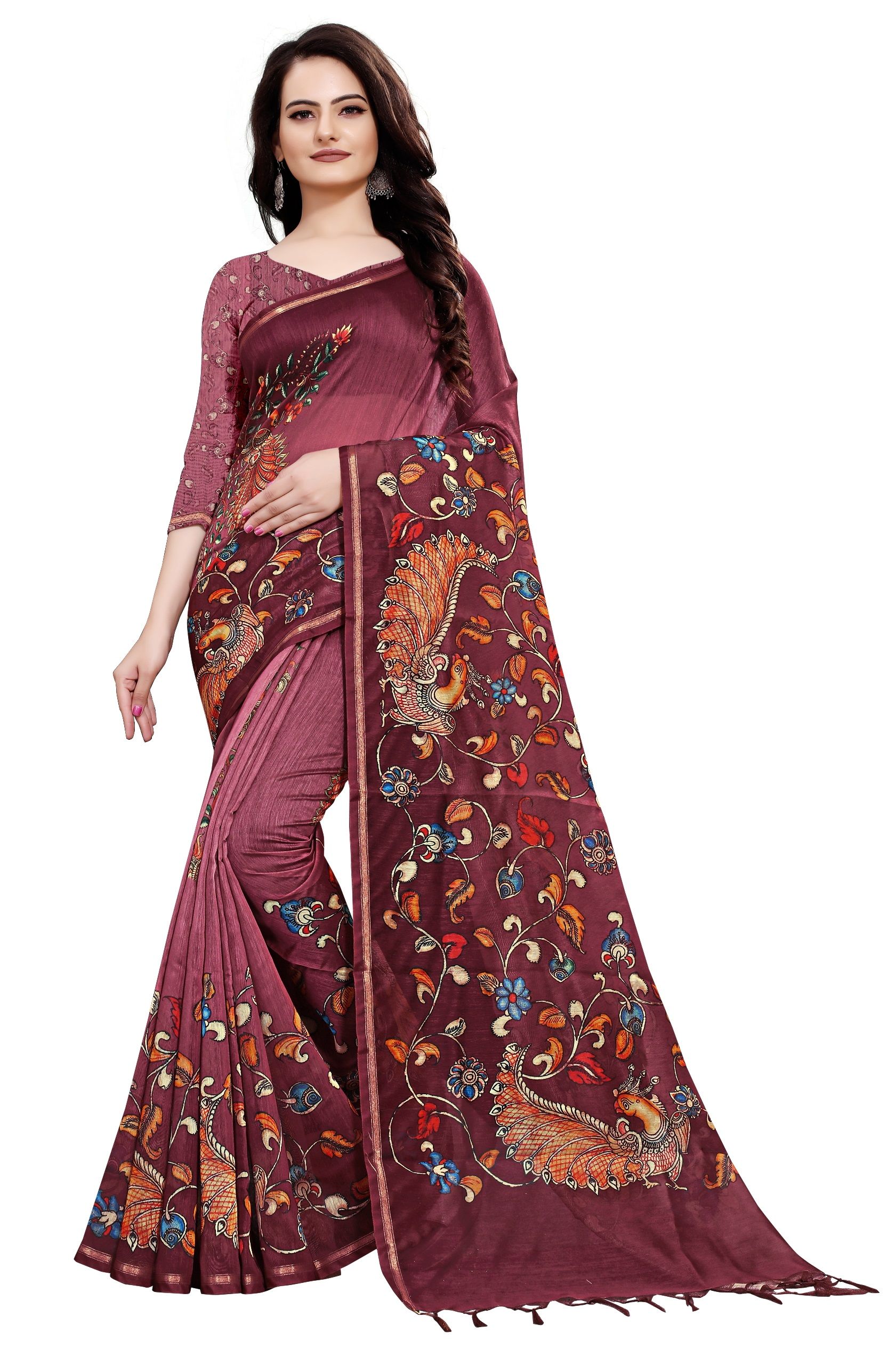 Banarasi Vastra Chanderi Silk Gharchola Pattern Zari Woven Saree Rusty