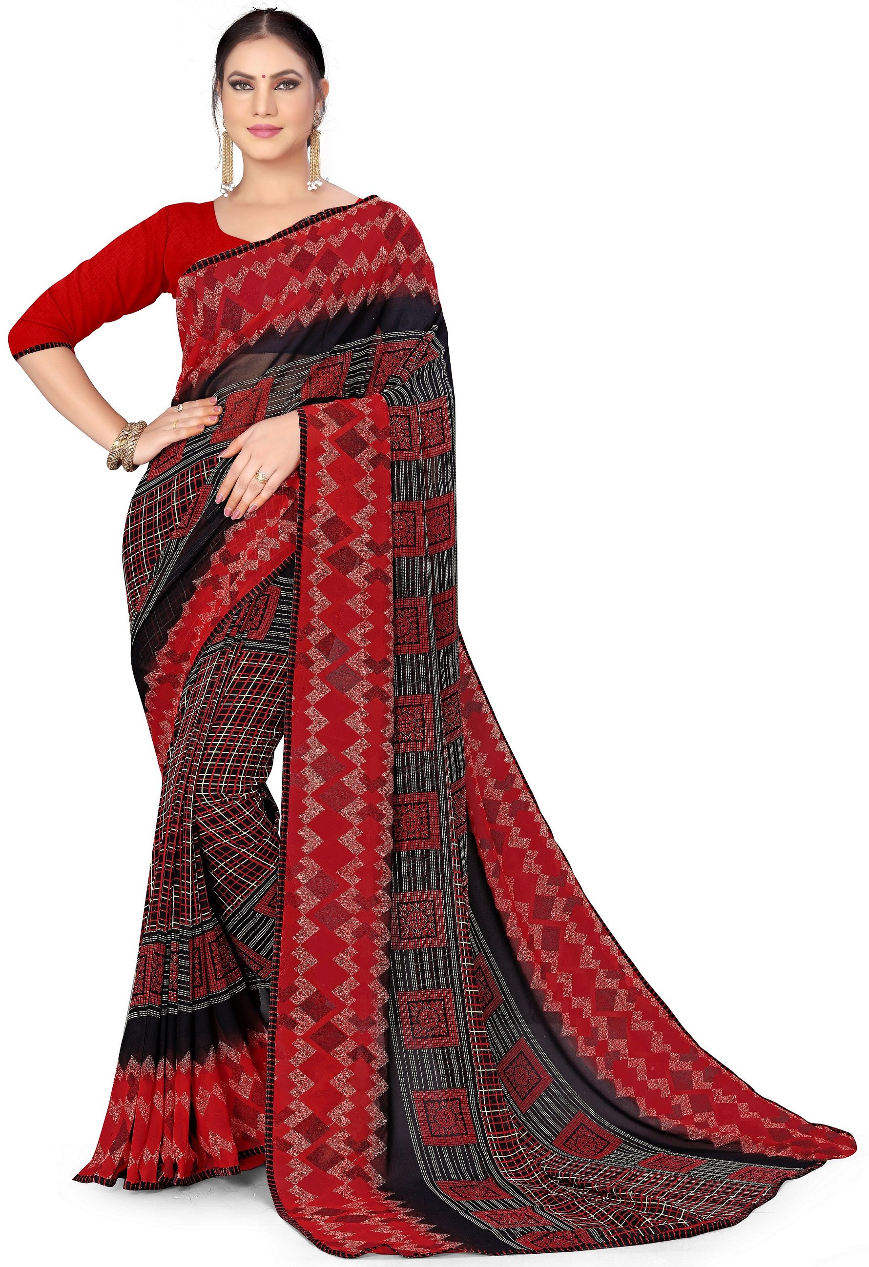 Buy Silk Bazar Red & Black Floral Pure Georgette Saree - Sarees for Women  20274580 | Myntra
