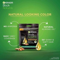 Garnier, Hair Colouring Crème, 100% Grey Coverage, Softening and Increased Shine, Black Naturals, 2.0 Original Black, 20g + 20ml - Black, 20g
