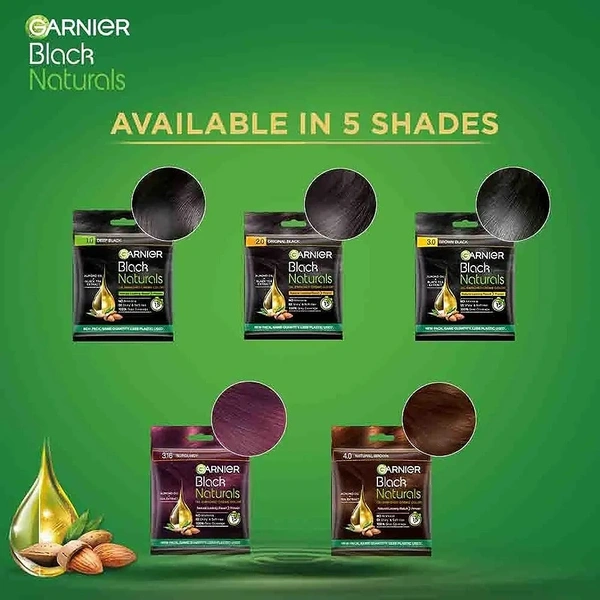 Garnier, Hair Colouring Crème, 100% Grey Coverage, Softening and Increased Shine, Black Naturals, 2.0 Original Black, 20g + 20ml - Black, 20g