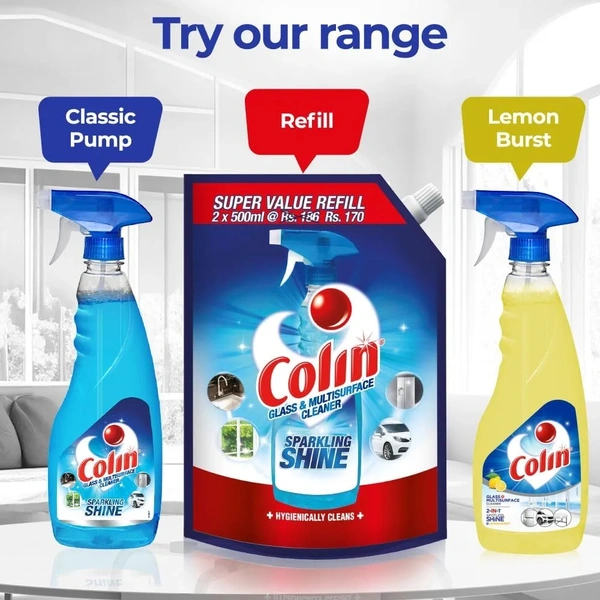 Colin  Glass and Surface Cleaner Liquid India's #1 Glass Cleaner for Car, Kitchen and Home Surfaces | Multi Surface Cleaner - 500ml