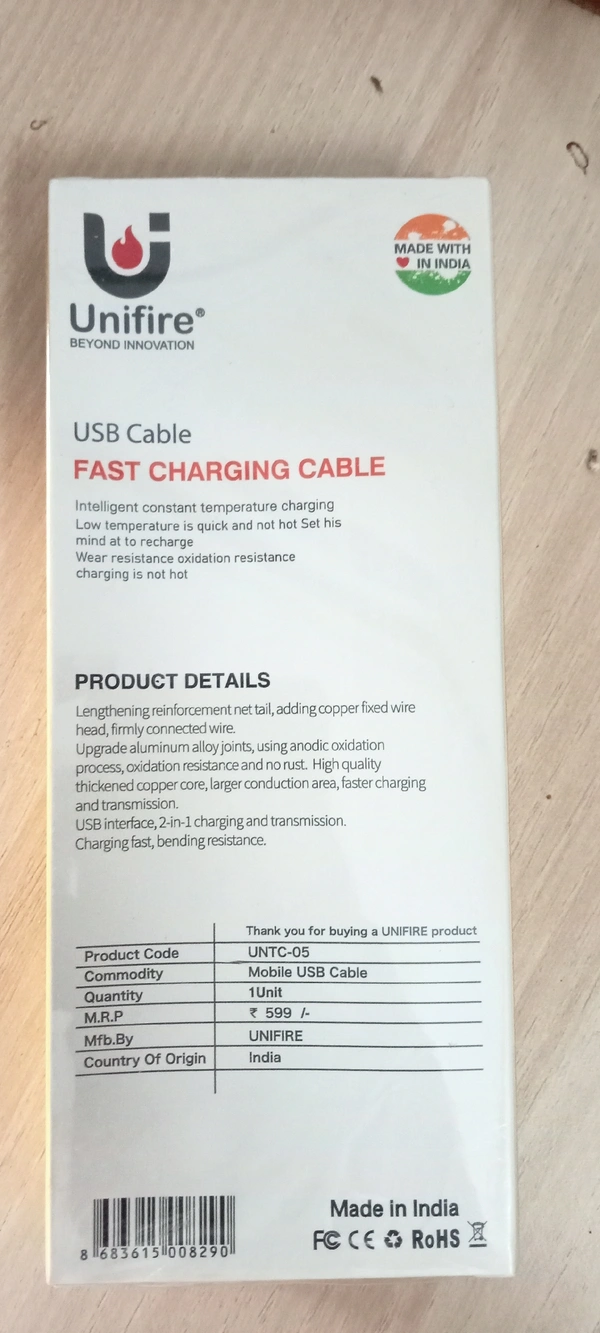 UNDC 05 FAST CHARGING DATA CABLE 3.8A - Black