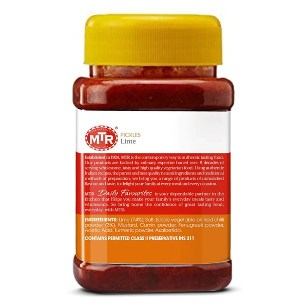 MTR Lime Pickle 300 g MTR  ನಿಂಬೆ ಉಪ್ಪಿನಕಾಯಿ 300 ಗ್ರಾಂ - 300g