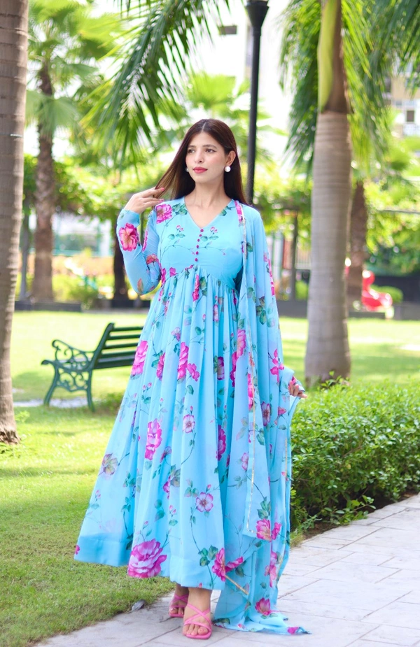 GabaTimes  New Party Wear Look Fox Gerorrget Gown With Dupatta , pant , - S (36)