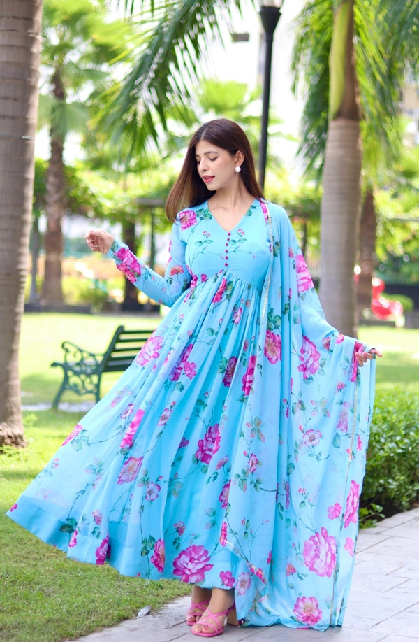 GabaTimes  New Party Wear Look Fox Gerorrget Gown With Dupatta , pant , - L (40)