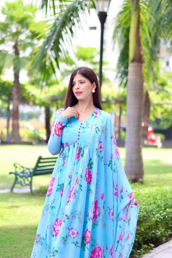 GabaTimes  New Party Wear Look Fox Gerorrget Gown With Dupatta , pant , - L (40)