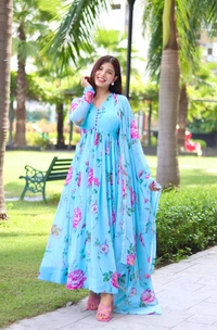 GabaTimes  New Party Wear Look Fox Gerorrget Gown With Dupatta , pant , - L (40)