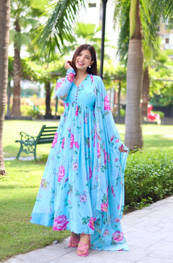 GabaTimes  New Party Wear Look Fox Gerorrget Gown With Dupatta , pant , - L (40)