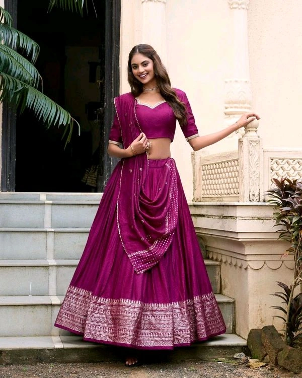 GabaTimes  Pure Chanderi Plain Lehenga  - colour 1, Unstitched Blouse