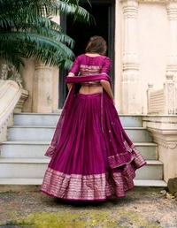 GabaTimes  Pure Chanderi Plain Lehenga  - colour 1, Unstitched Blouse