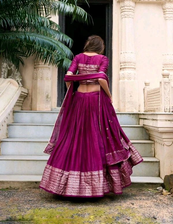GabaTimes  Pure Chanderi Plain Lehenga  - colour 1, Unstitched Blouse