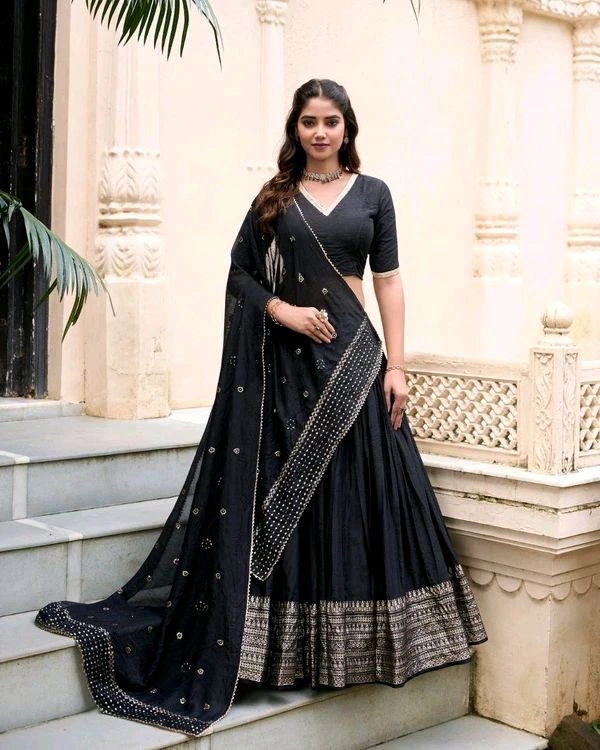 GabaTimes  Pure Chanderi Plain Lehenga  - colour 2, Unstitched Blouse