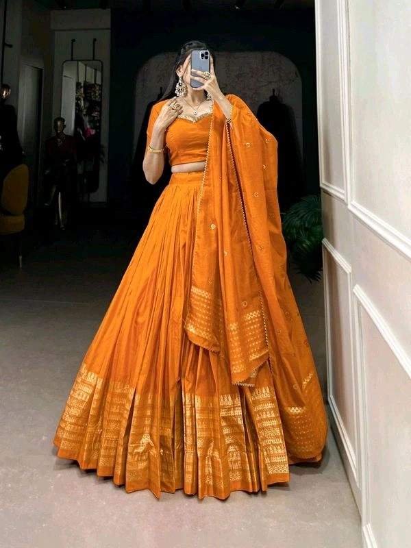 GabaTimes  Pure Chanderi Plain Lehenga  - colour 3, Unstitched Blouse