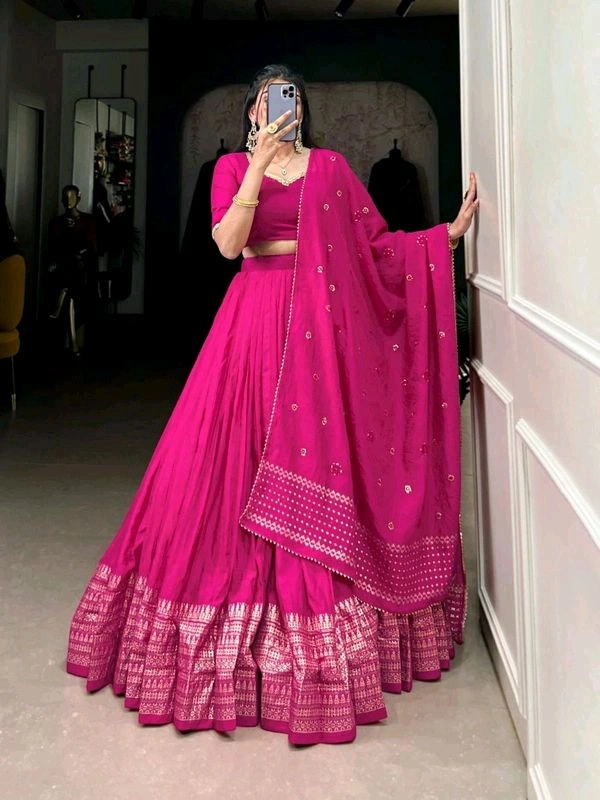 GabaTimes  Pure Chanderi Plain Lehenga  - colour 4, Unstitched Blouse