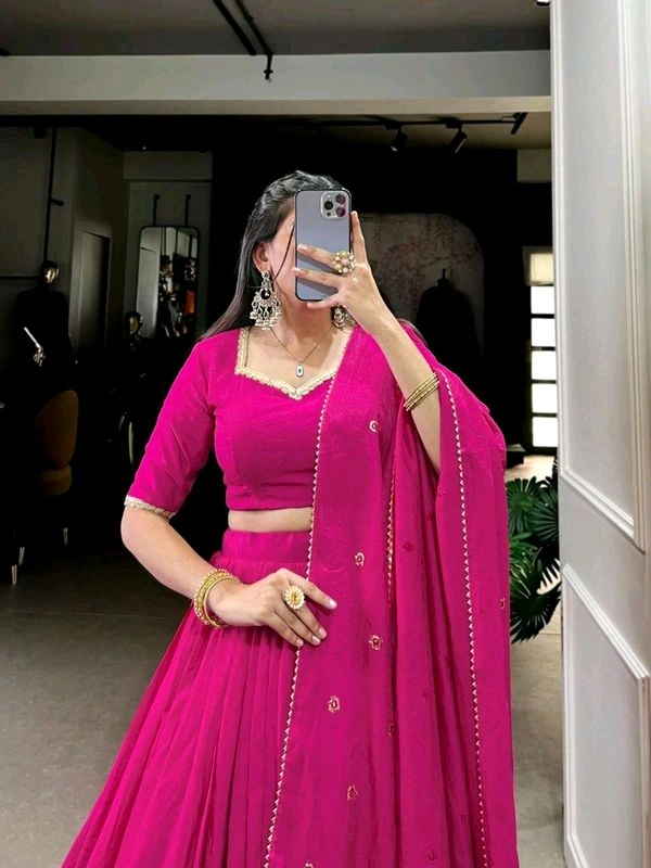 GabaTimes  Pure Chanderi Plain Lehenga  - colour 4, Unstitched Blouse