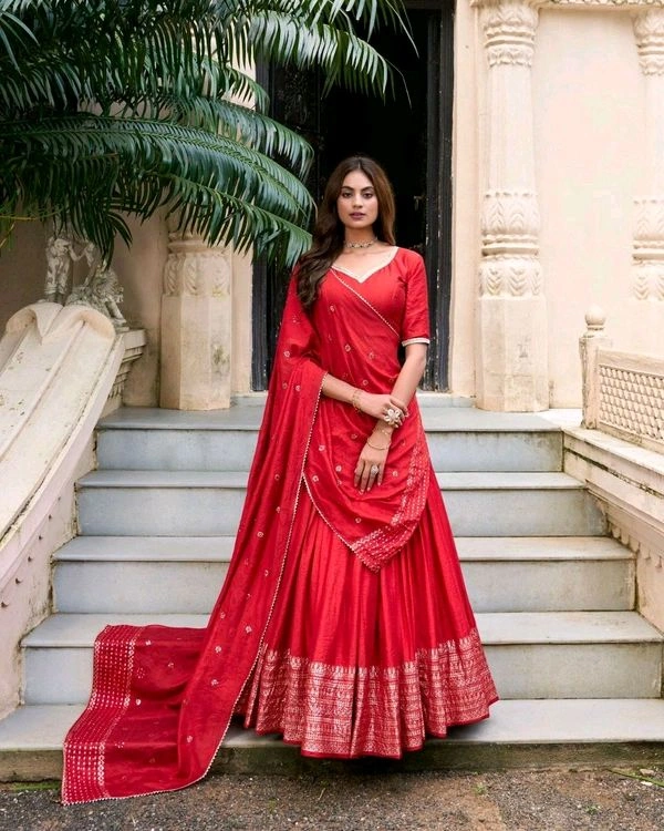 GabaTimes  Pure Chanderi Plain Lehenga  - colour 5, Unstitched Blouse