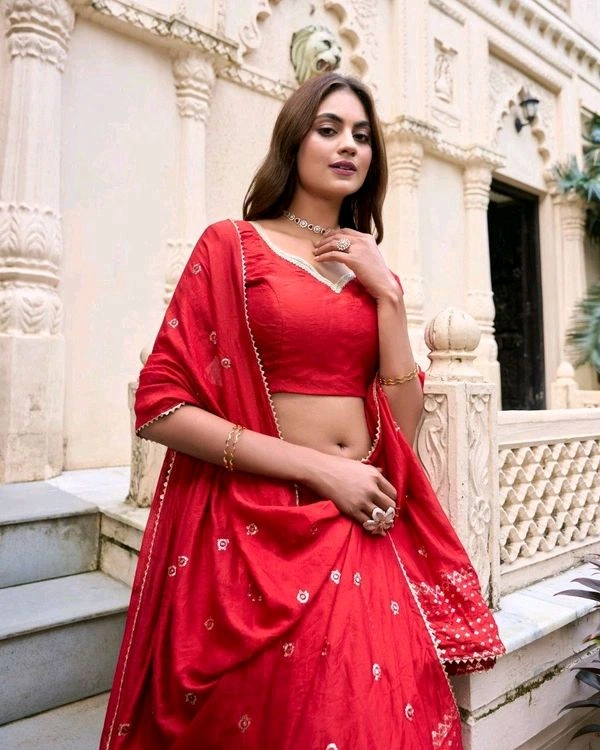 GabaTimes  Pure Chanderi Plain Lehenga  - colour 5, Unstitched Blouse