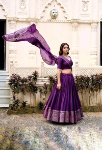 GabaTimes  Pure Chanderi Plain Lehenga  - colour 6, Unstitched Blouse