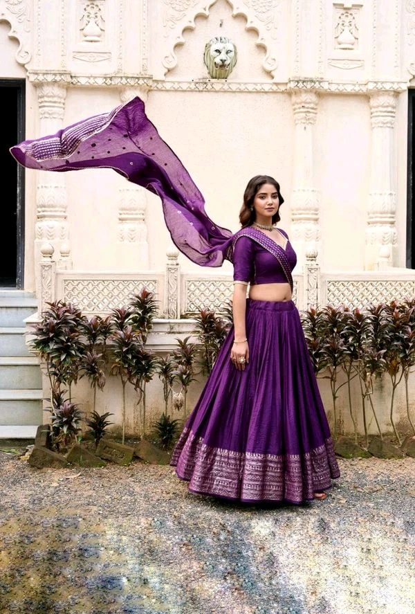 GabaTimes  Pure Chanderi Plain Lehenga  - colour 6, Unstitched Blouse