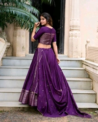 GabaTimes  Pure Chanderi Plain Lehenga  - colour 6, Unstitched Blouse