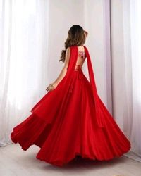 GabaTimes  Designer Fully Stitched Lehenga  - S, Red