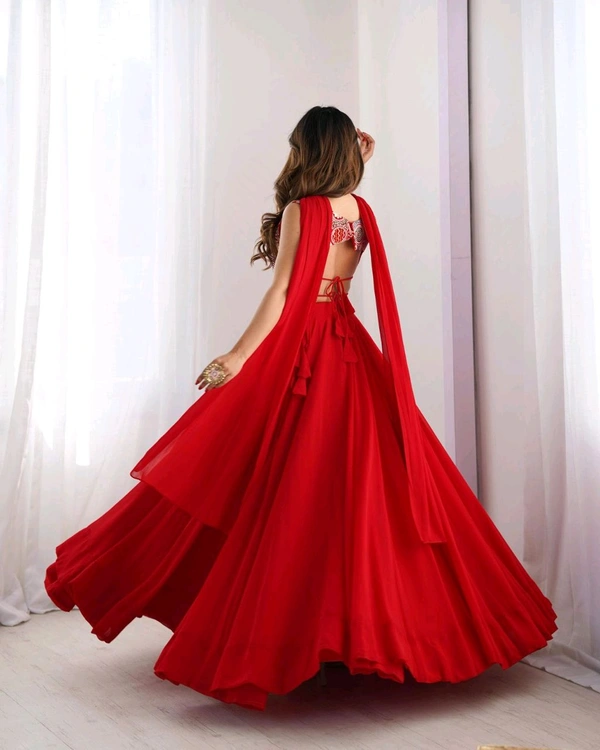 GabaTimes  Designer Fully Stitched Lehenga  - S, Red