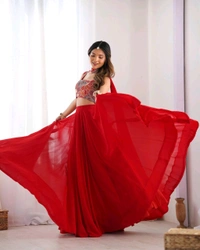 GabaTimes  Designer Fully Stitched Lehenga  - S, Red