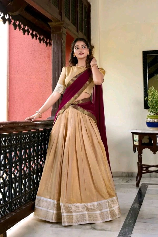 GabaTimes  Kanchipuram Lehengas  - colour 1, Blouse Size (Xs), Unstitched Blouse