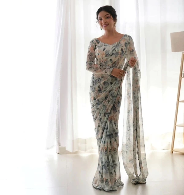 gabatimes READY TO WEAR PREDRAPPED REAY TO WEAR SAREE LIGHTWEIGHT CHIFFON FABRIC  - Xs