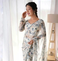 gabatimes READY TO WEAR PREDRAPPED REAY TO WEAR SAREE LIGHTWEIGHT CHIFFON FABRIC  - Xs