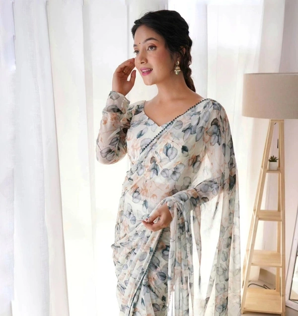 gabatimes READY TO WEAR PREDRAPPED REAY TO WEAR SAREE LIGHTWEIGHT CHIFFON FABRIC  - Xs