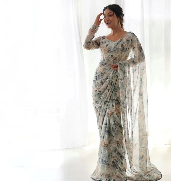 gabatimes READY TO WEAR PREDRAPPED REAY TO WEAR SAREE LIGHTWEIGHT CHIFFON FABRIC  - Xs