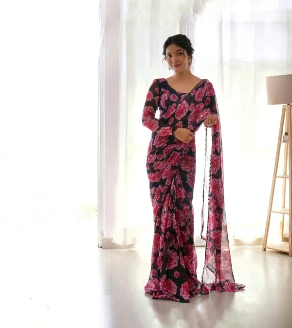 gabatimes READY TO WEAR PREDRAPPED REAY TO WEAR SAREE LIGHTWEIGHT CHIFFON FABRIC  - M