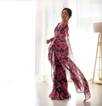 gabatimes READY TO WEAR PREDRAPPED REAY TO WEAR SAREE LIGHTWEIGHT CHIFFON FABRIC  - M