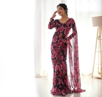 gabatimes READY TO WEAR PREDRAPPED REAY TO WEAR SAREE LIGHTWEIGHT CHIFFON FABRIC  - M