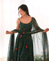 GabaTimes  PRESENTING NEW DESIGNER GOWN DUPPTA PENT SET READY TO WEAR FULLY STTICHED - colour 2, Xl
