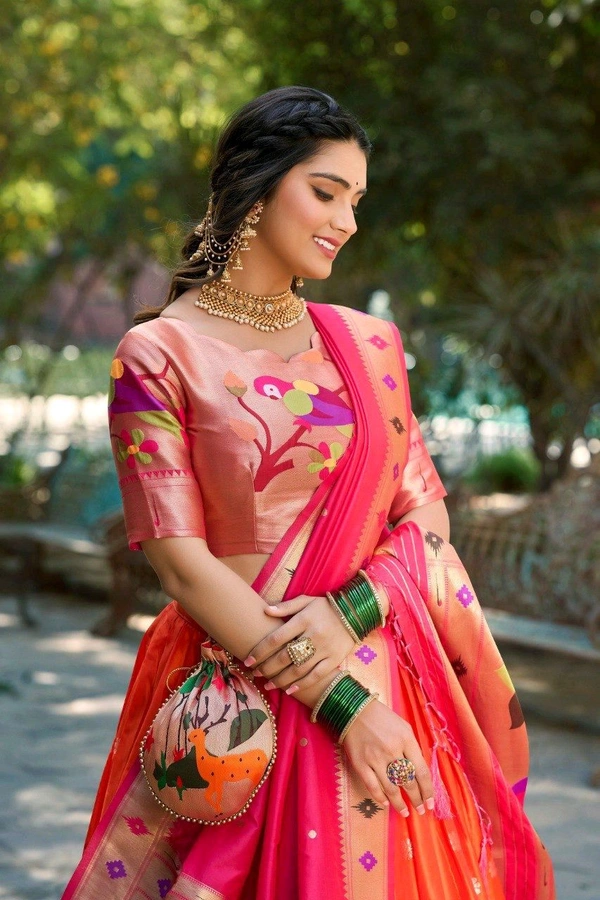GabaTimes  Paithani Lehenga Collection  - colour 1, Blouse Size (Xs), Unstitched Blouse