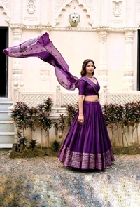 GabaTimes  Pure Chanderi Plain Lehenga  - colour 6, Stitched Blouse