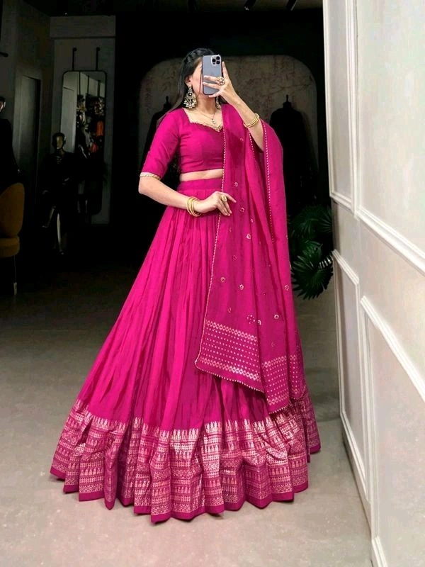 GabaTimes  Pure Chanderi Plain Lehenga  - colour 4, Stitched Blouse