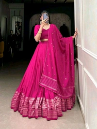GabaTimes  Pure Chanderi Plain Lehenga  - colour 4, Stitched Blouse