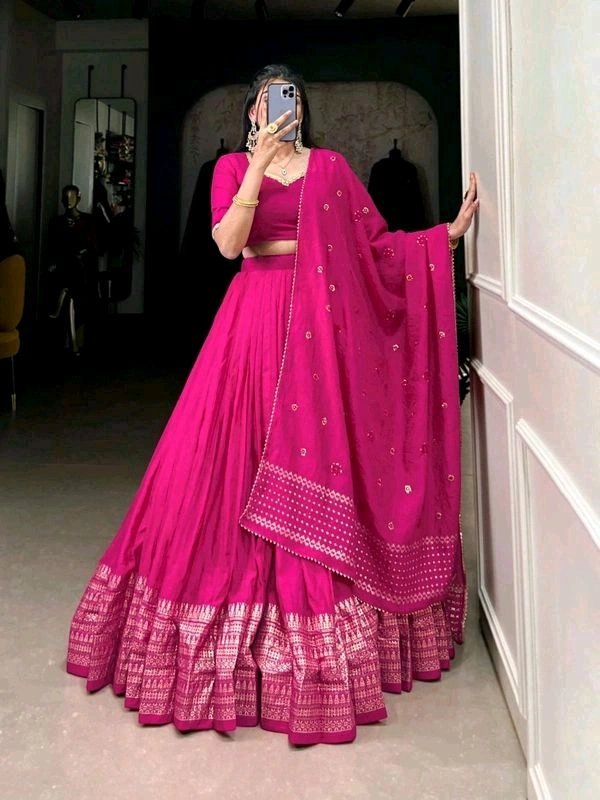 GabaTimes  Pure Chanderi Plain Lehenga  - colour 4, Stitched Blouse