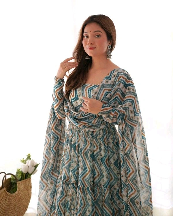 GabaTimes  ZIGZAG PRINT FABRIC FULLY FLAIR ANARKALI COLLECTION  - colour 1, Xs
