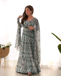 GabaTimes  ZIGZAG PRINT FABRIC FULLY FLAIR ANARKALI COLLECTION  - colour 1, M