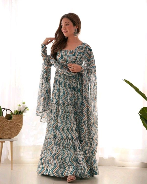 GabaTimes  ZIGZAG PRINT FABRIC FULLY FLAIR ANARKALI COLLECTION  - colour 1, M