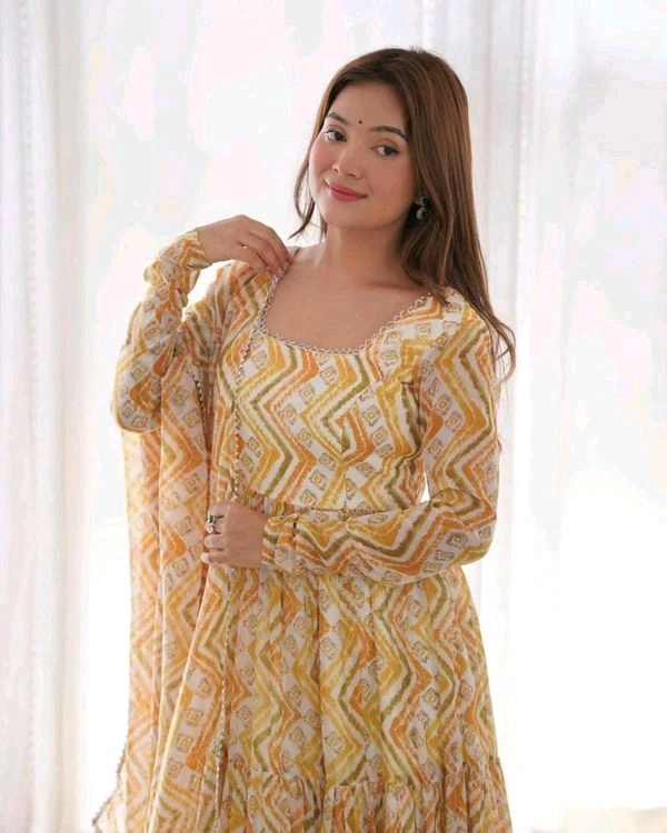 GabaTimes  ZIGZAG PRINT FABRIC FULLY FLAIR ANARKALI COLLECTION  - colour 2, Xs