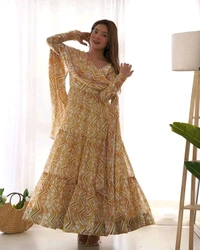 GabaTimes  ZIGZAG PRINT FABRIC FULLY FLAIR ANARKALI COLLECTION  - colour 2, Xs
