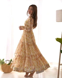 GabaTimes  ZIGZAG PRINT FABRIC FULLY FLAIR ANARKALI COLLECTION  - colour 2, 3Xl